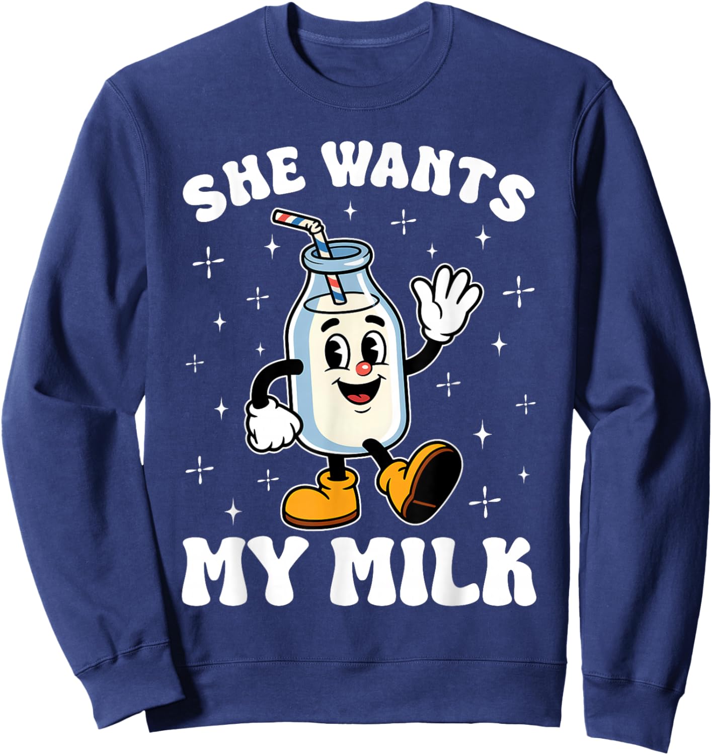 Inappropriate Funny She Wants My Milk Meme Christmas Couple Sweatshirt - Sweatshirt | Navy