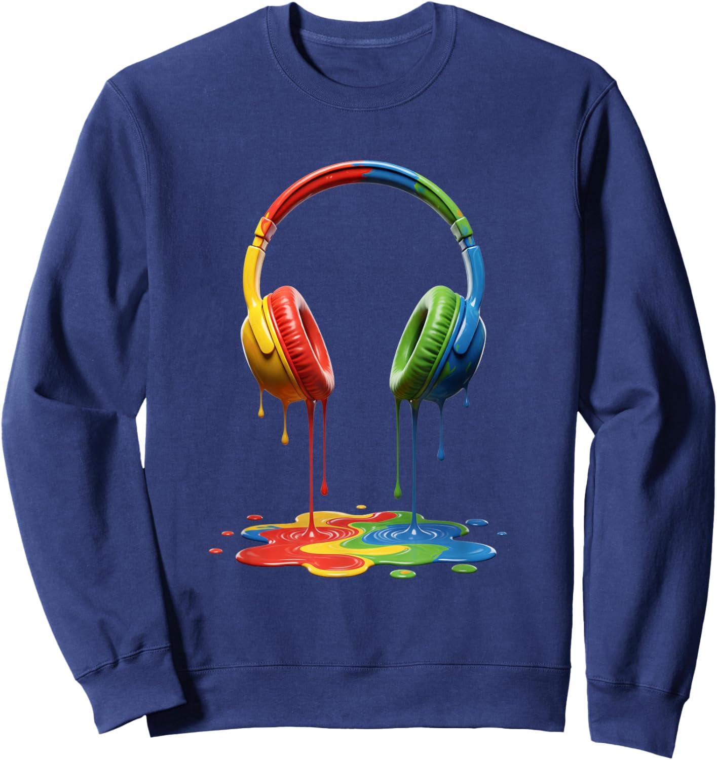 Colorful Dripping Headphones Gaming Art Rainbow Gamer Decor Sweatshirt - Sweatshirt | Navy