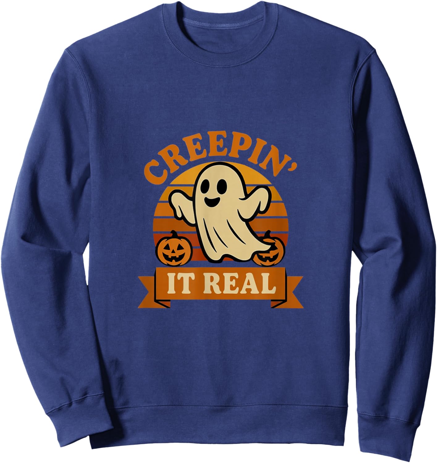 Creepin It Real Retro Ghost Funny Halloween Design Sweatshirt - Sweatshirt | Navy