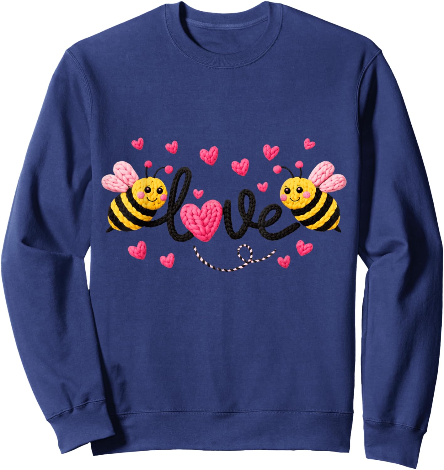 Valentine Bee Adoration Crochet Design Sweatshirt - Sweatshirt | Navy