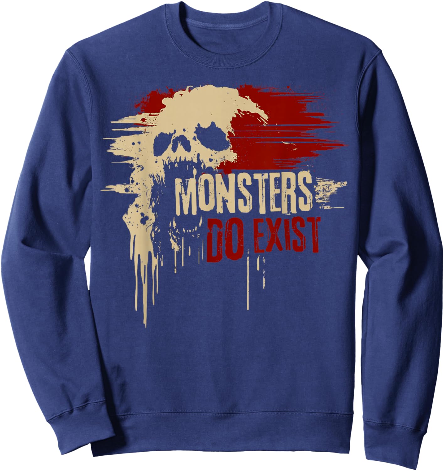 Monsters Do Exist Spooky Horror Gothic Graphic Sweatshirt - Sweatshirt | Navy
