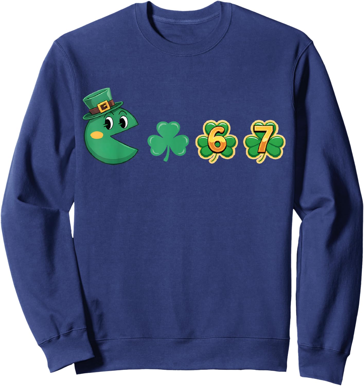 St Patricks Day Eating 67 Shamrock Retro Gamer Men Boys Kids Sweatshirt - Sweatshirt | Navy