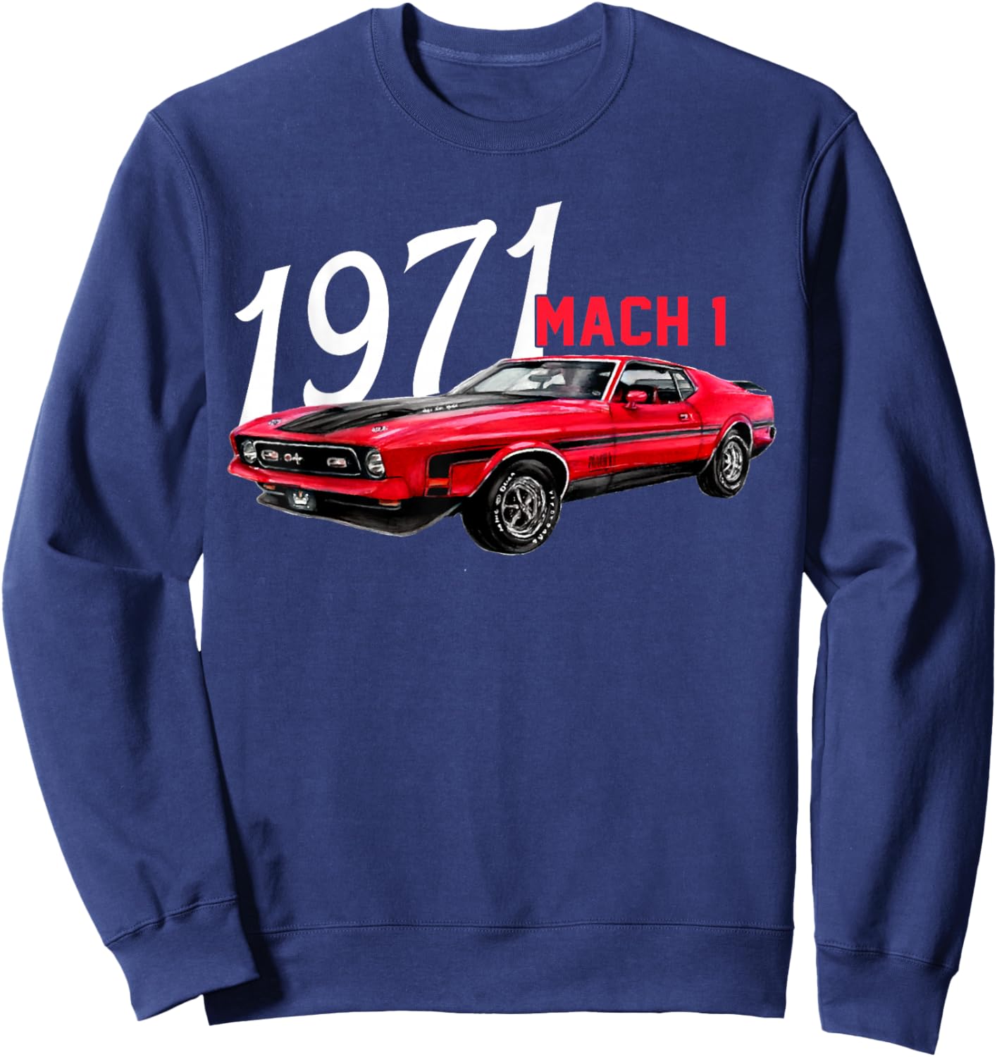 1971 71 Mach 1 Classic Vintage Old Car USA Flag Sweatshirt - Sweatshirt | Navy