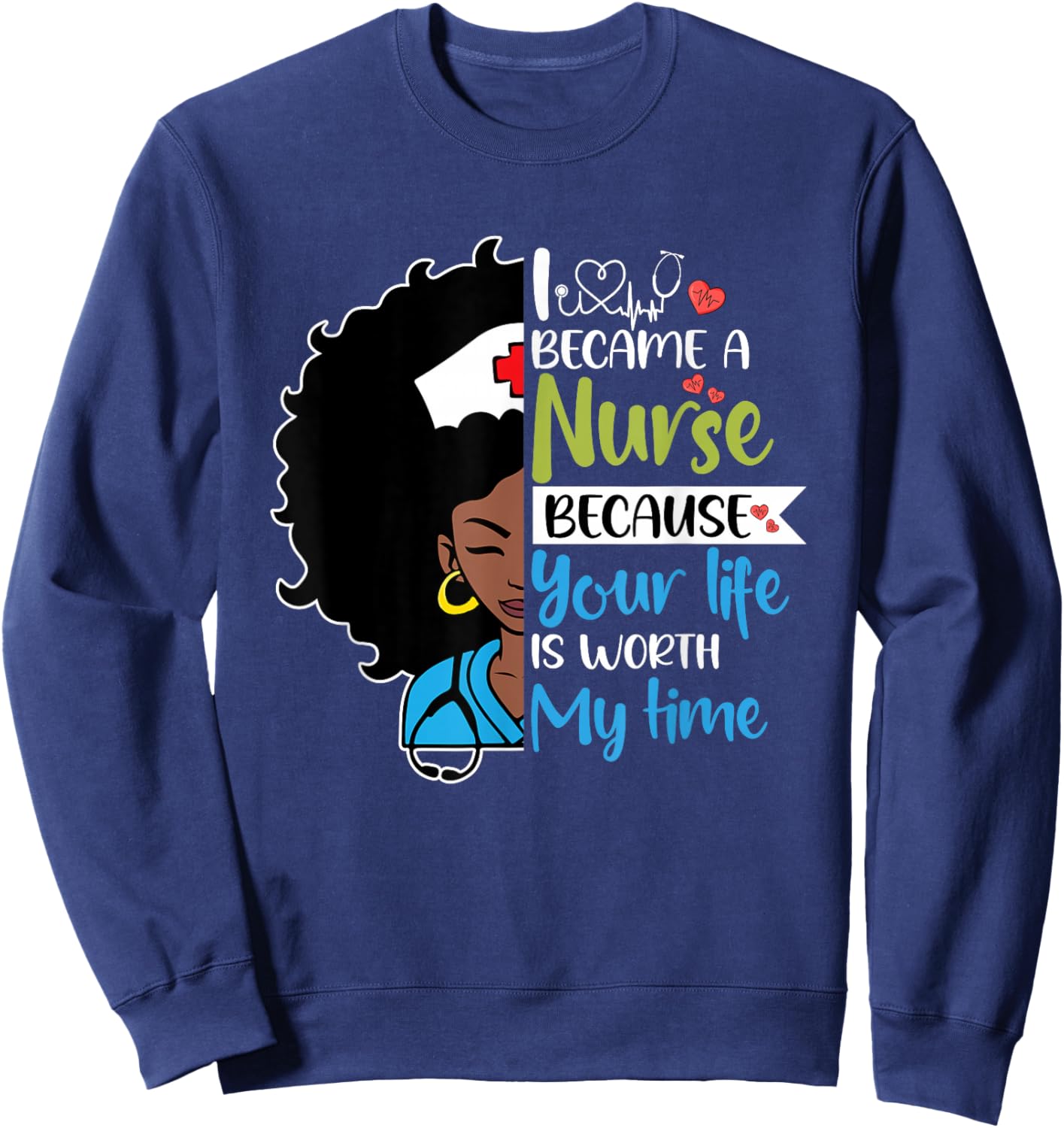 Black Woman Nurse Black History Month Nursing Scrub Sweatshirt - Sweatshirt | Navy