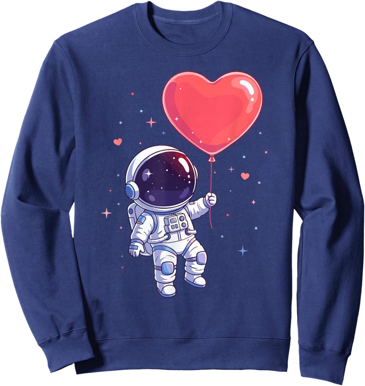 Kawaii Astronaut Heart Balloon Love in Space Valentines Day Sweatshirt - Sweatshirt | Navy