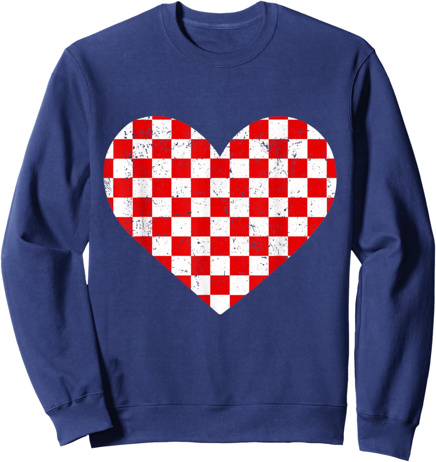 Girls Valentines Heart Silhouette Checkerboard Retro Sweatshirt - Sweatshirt | Navy