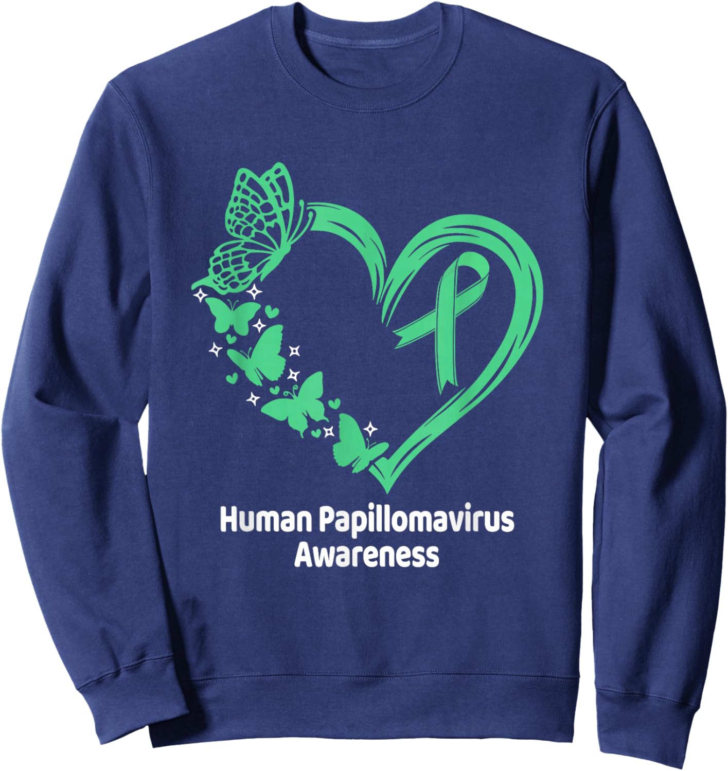 Human Papillomavirus HPV Awareness Heart Butterfly Sweatshirt - Sweatshirt | Navy
