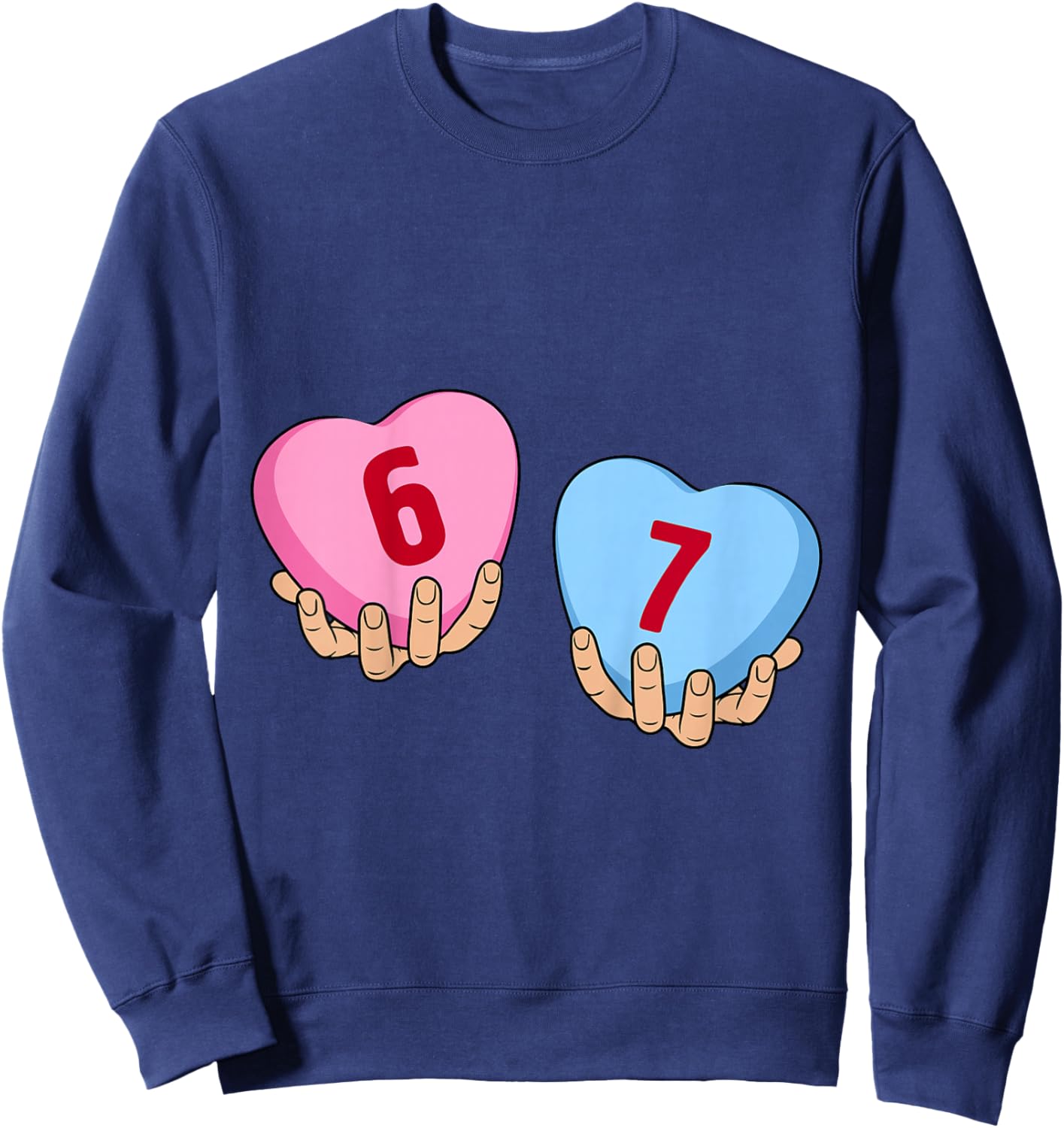 Kids Hands Holding 6 7 Hearts Funny Valentine's Day Giant Candy Sweatshirt - Sweatshirt | Navy