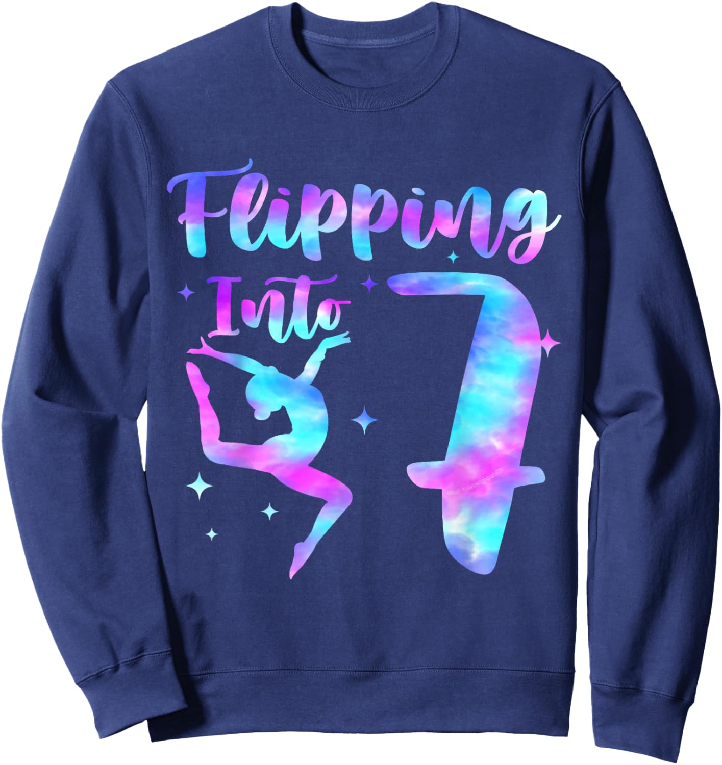 Flipping Into 7th Birthday Gymnastic 7 Year Old Girl Party Sweatshirt - Sweatshirt | Navy