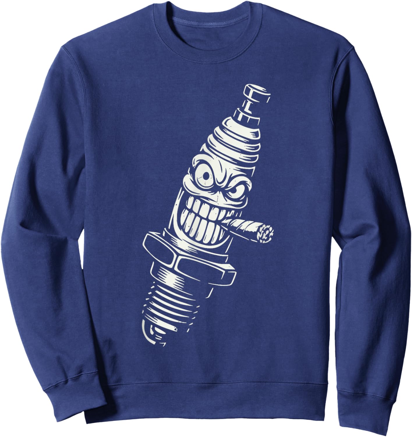 Spark Plug Smoking Cigar Vintage Garage Mechanic Cartoon Sweatshirt - Sweatshirt | Navy