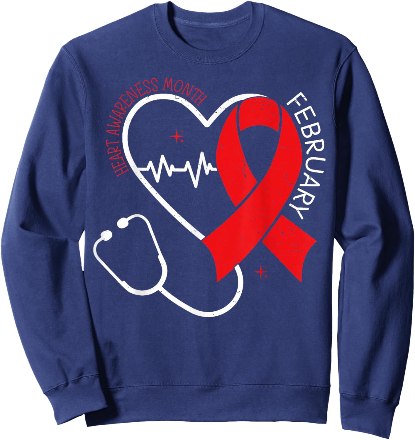 Heart Disease Awareness February Health Red Heart Ribbon Sweatshirt - Sweatshirt | Navy