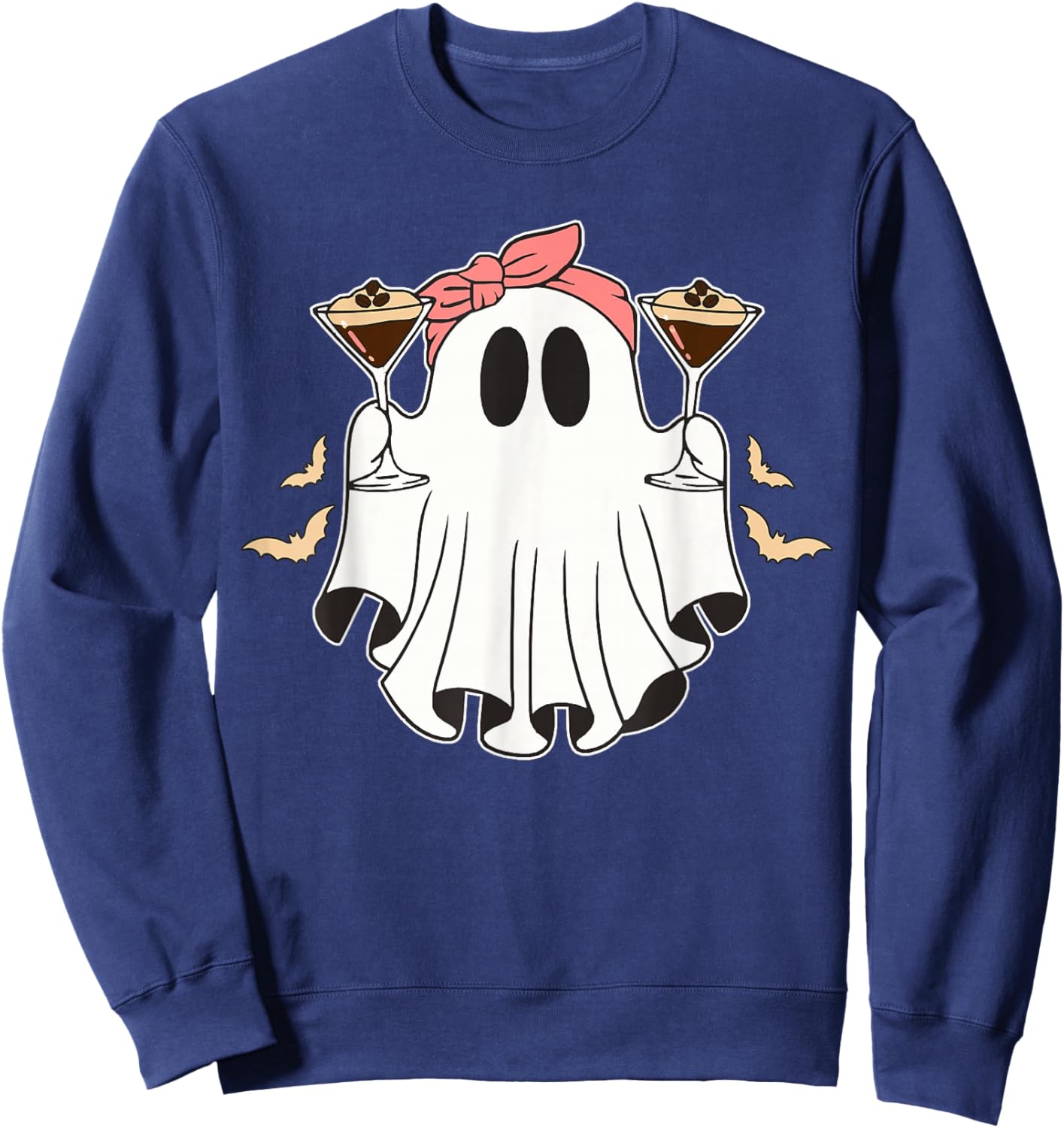 Cute Halloween Ghost Holding an Espresso Martini Sweatshirt - Sweatshirt | Navy