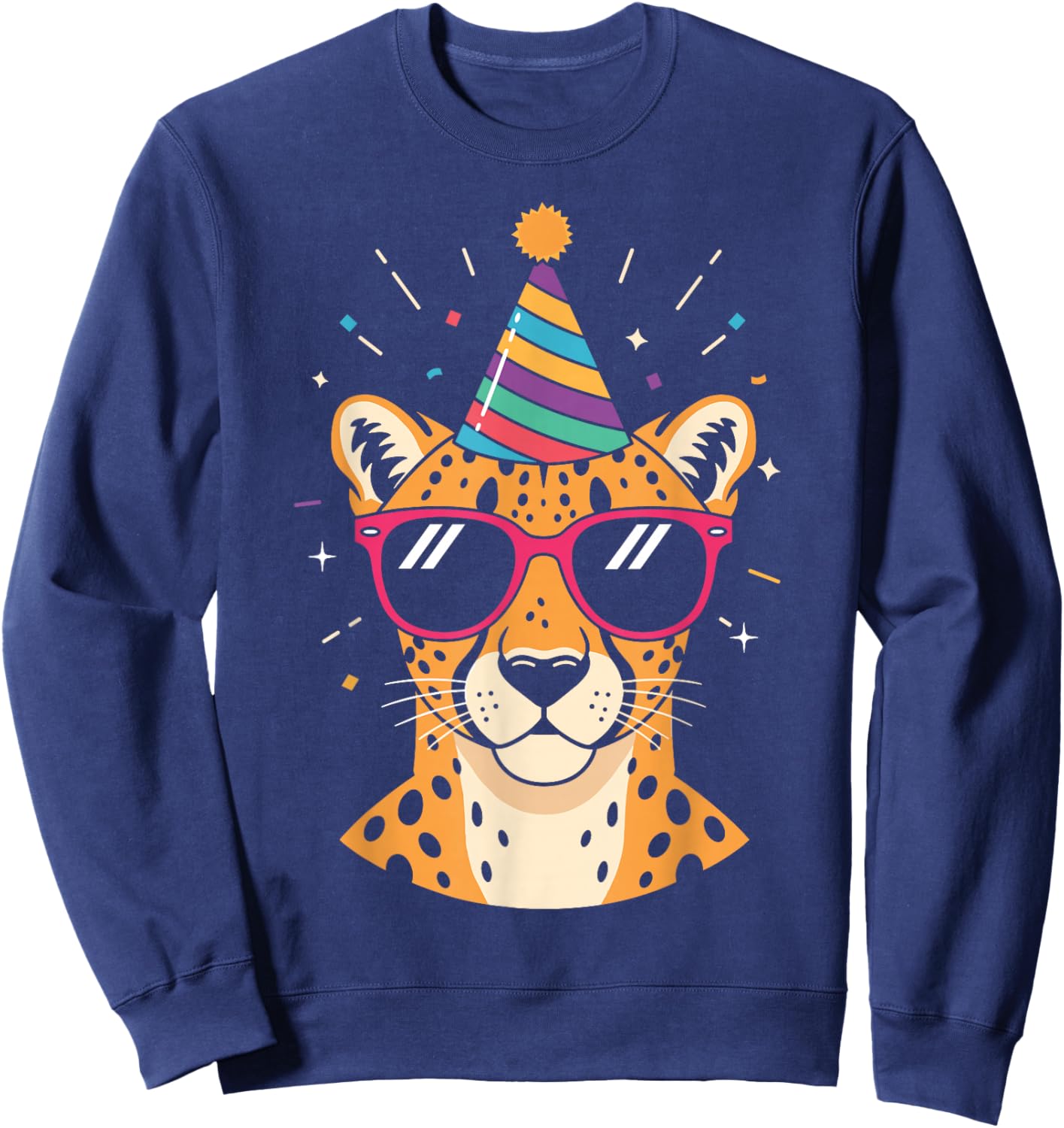 Cute Cheetah Wearing Party Hat Sunglasses Birthday Animal Sweatshirt - Sweatshirt | Navy