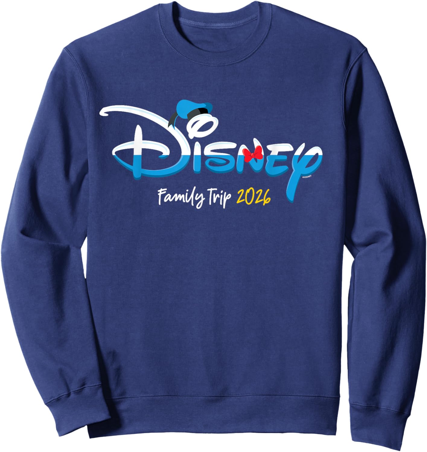 Disney Donald Duck Script Logo Family Trip 2026 Vacation Sweatshirt - Sweatshirt | Navy