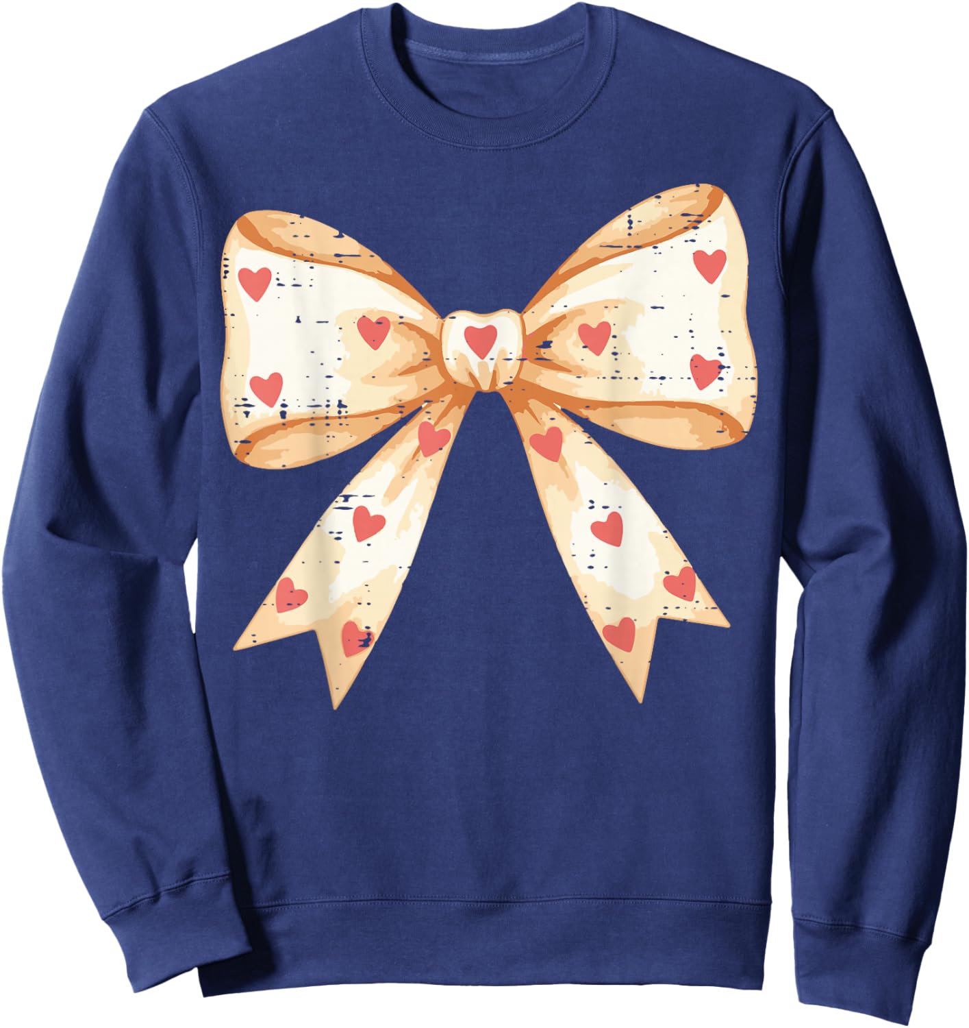 Valentines Day Coquette Bow Hearts Ribbon Girls Kids Women Sweatshirt - Sweatshirt | Navy