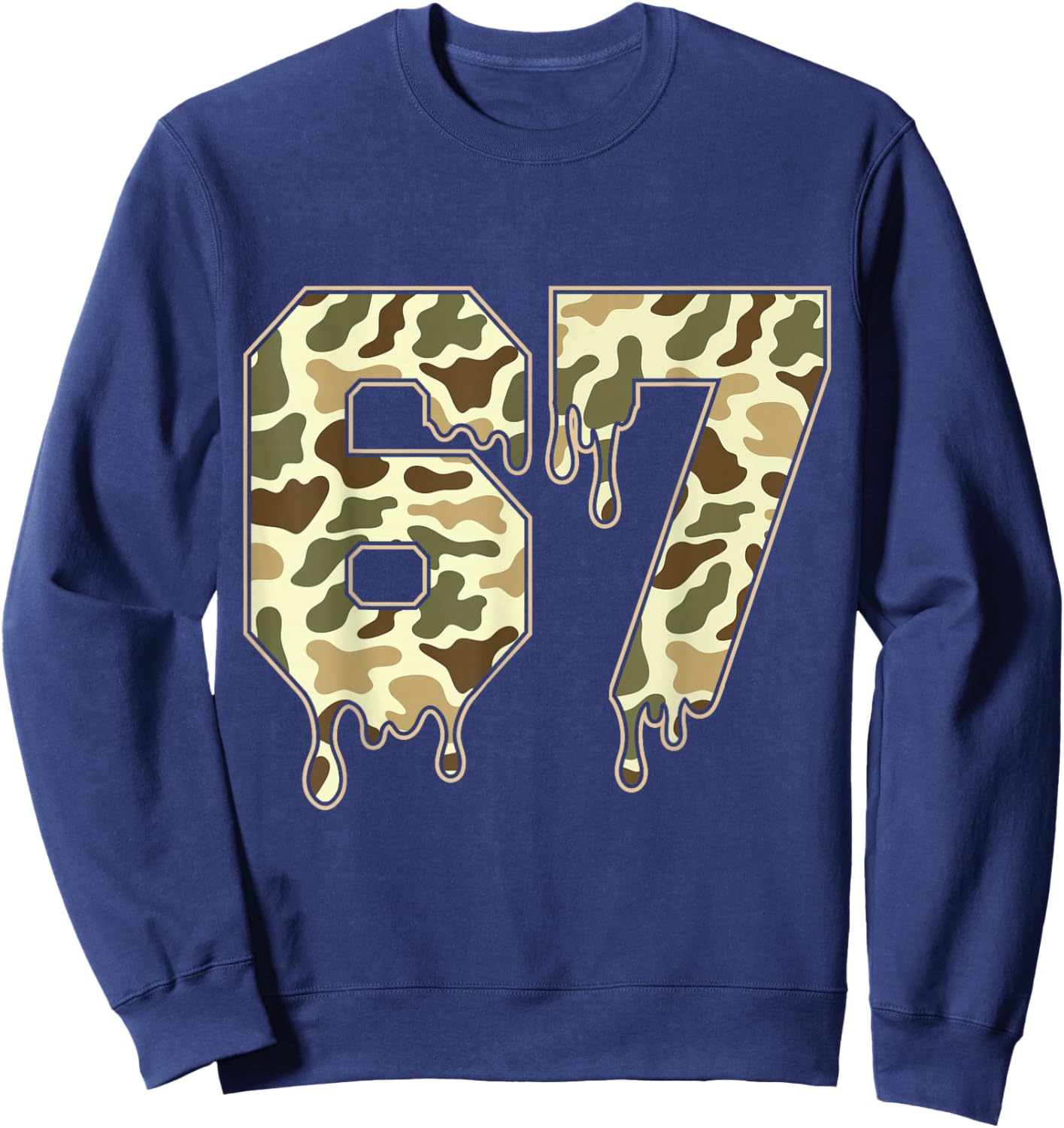 Funny Six Seven Camouflage Dripping Gen Alpha Slang 6 7 Meme Sweatshirt - Sweatshirt | Navy