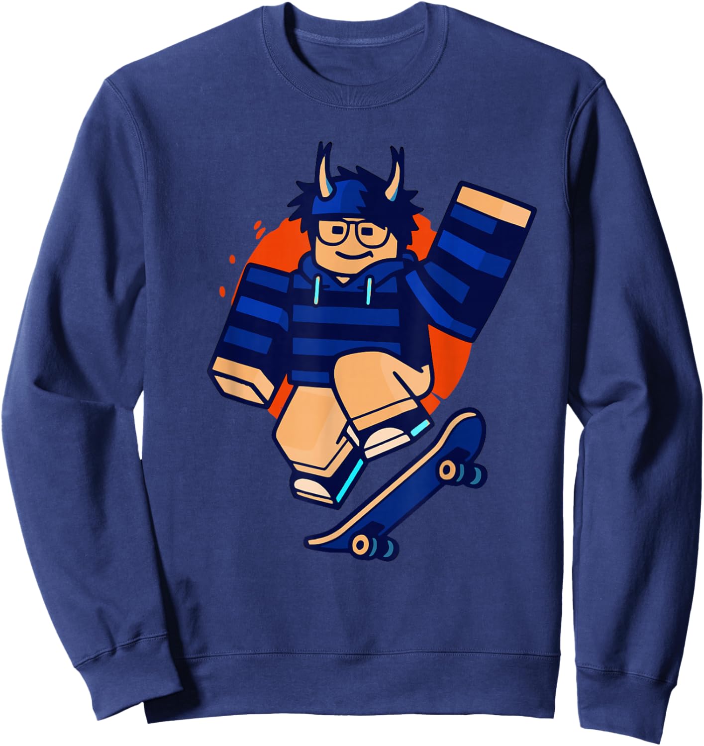Blox Noob Skater Funny Meme Gamer Skateboarding Sweatshirt - Sweatshirt | Navy