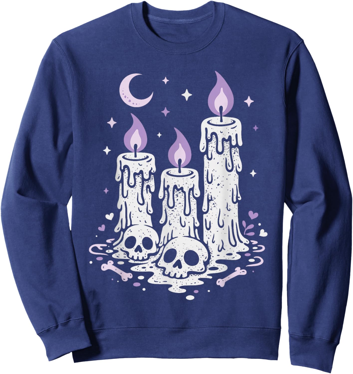 Creepy Cute Skull Candles Purple Pastel Goth Alt Aesthetic Sweatshirt - Sweatshirt | Navy