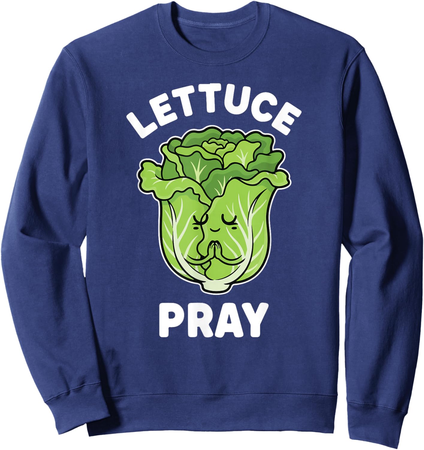 Let us Pray Funny Christian Pun Kawaii Green Lettuce Kids Sweatshirt - Sweatshirt | Navy