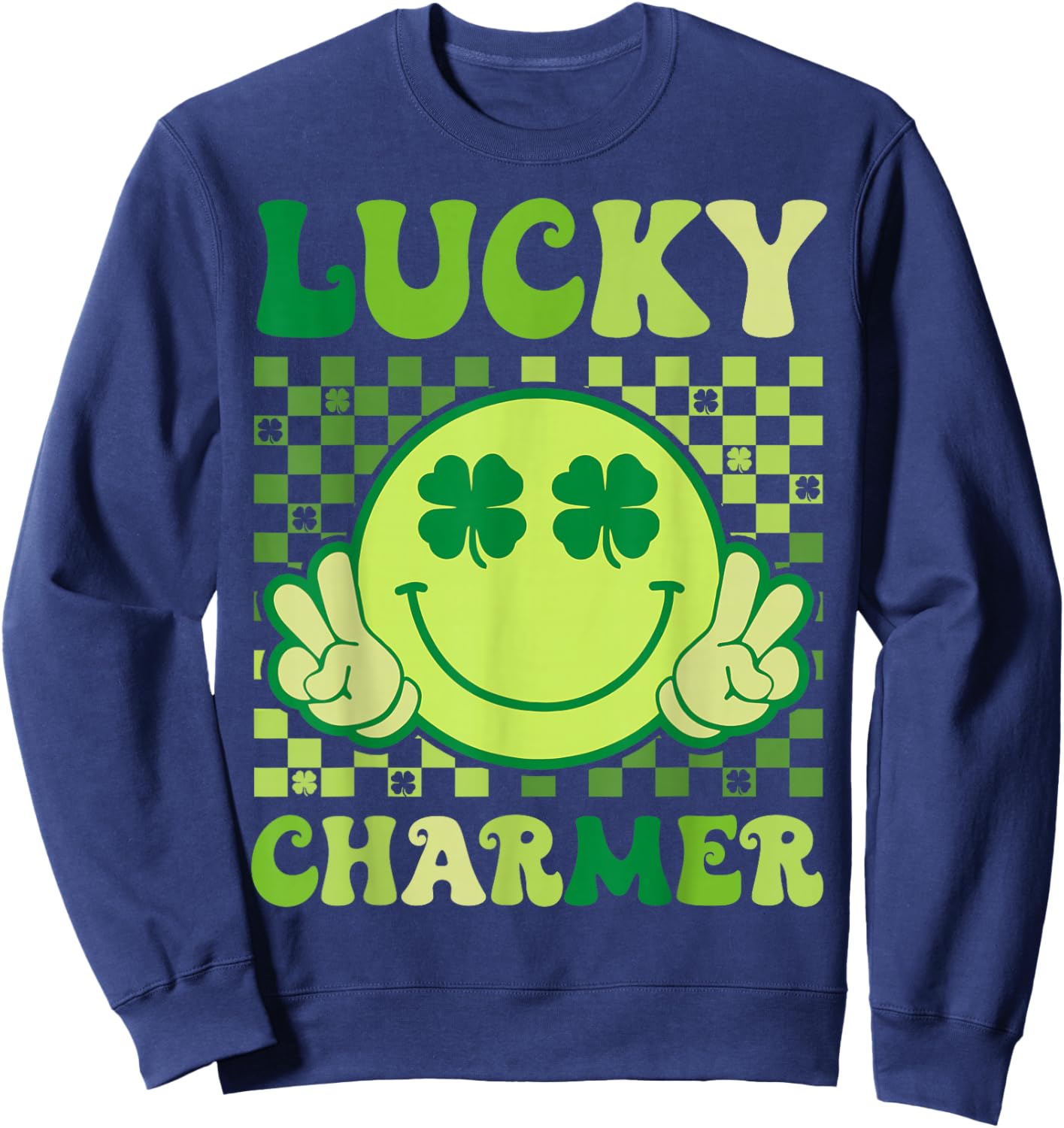 Groovy Lucky Charmer St Patricks Day Shamrock Boys Girl Kids Sweatshirt - Sweatshirt | Navy