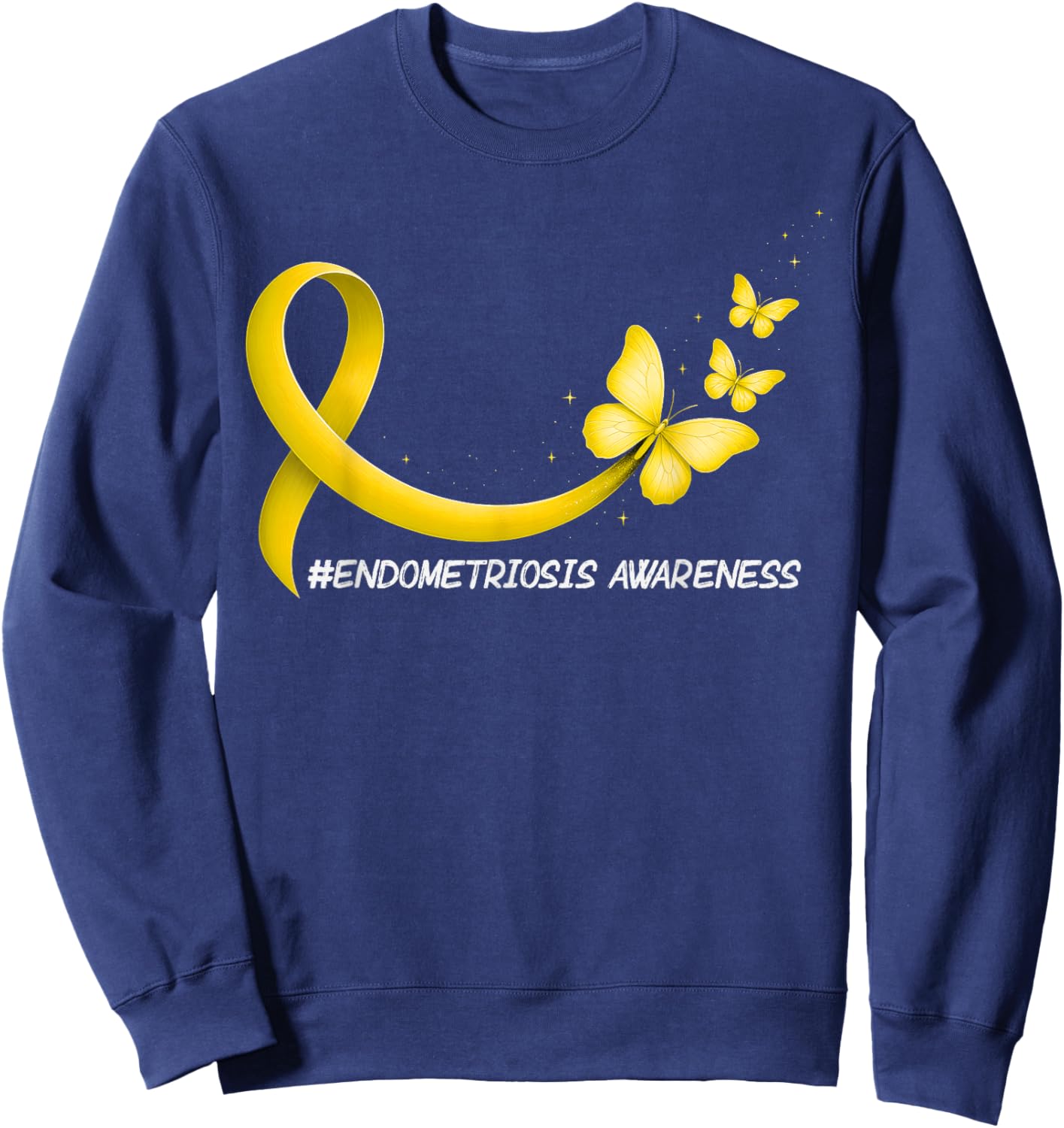 Endometriosis Awareness Butterfly Yellow Ribbon Endo Sweatshirt - Sweatshirt | Navy