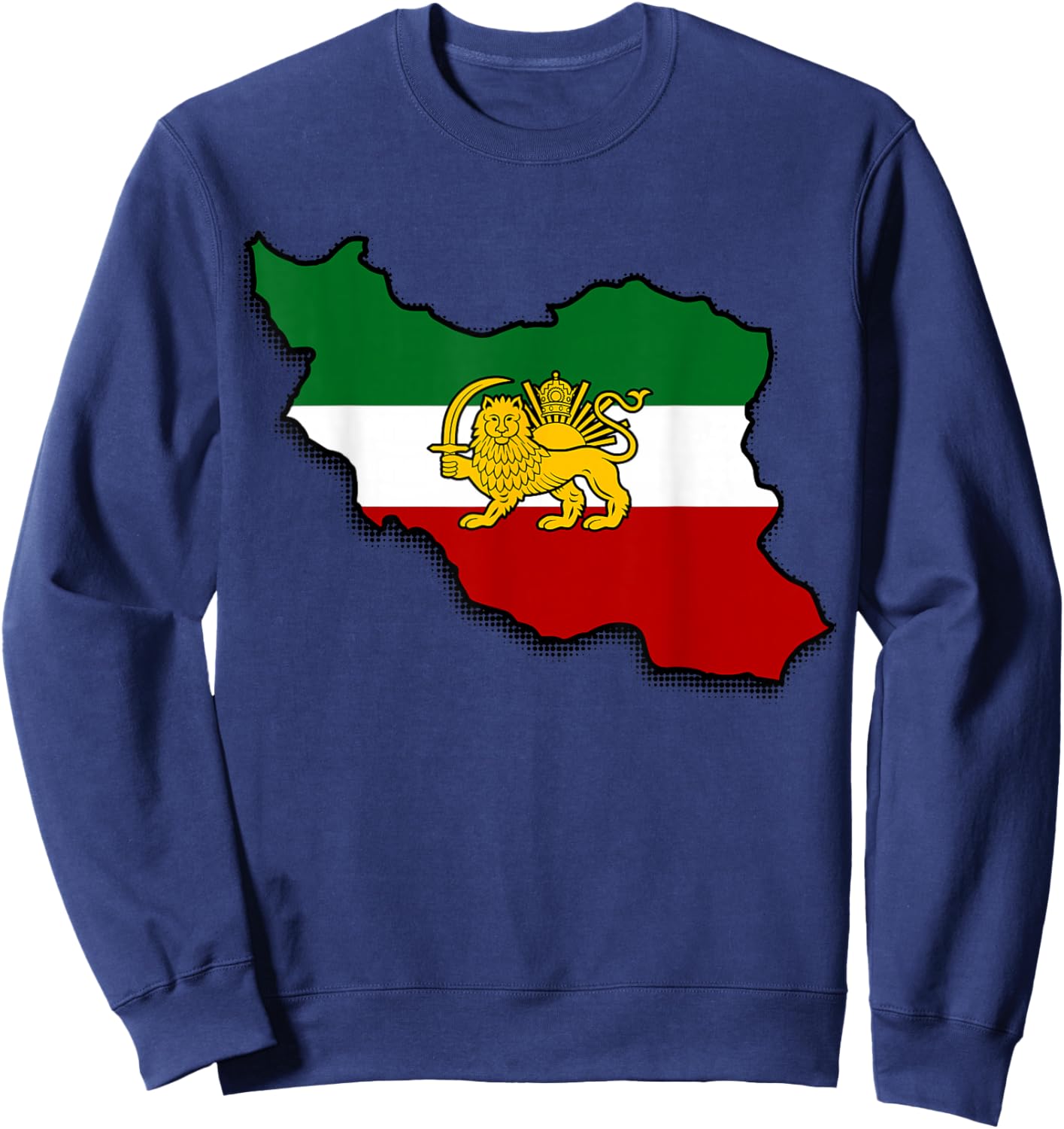 Iran Map Lion and Sun Persian Pahlavi Flag Sweatshirt - Sweatshirt | Navy
