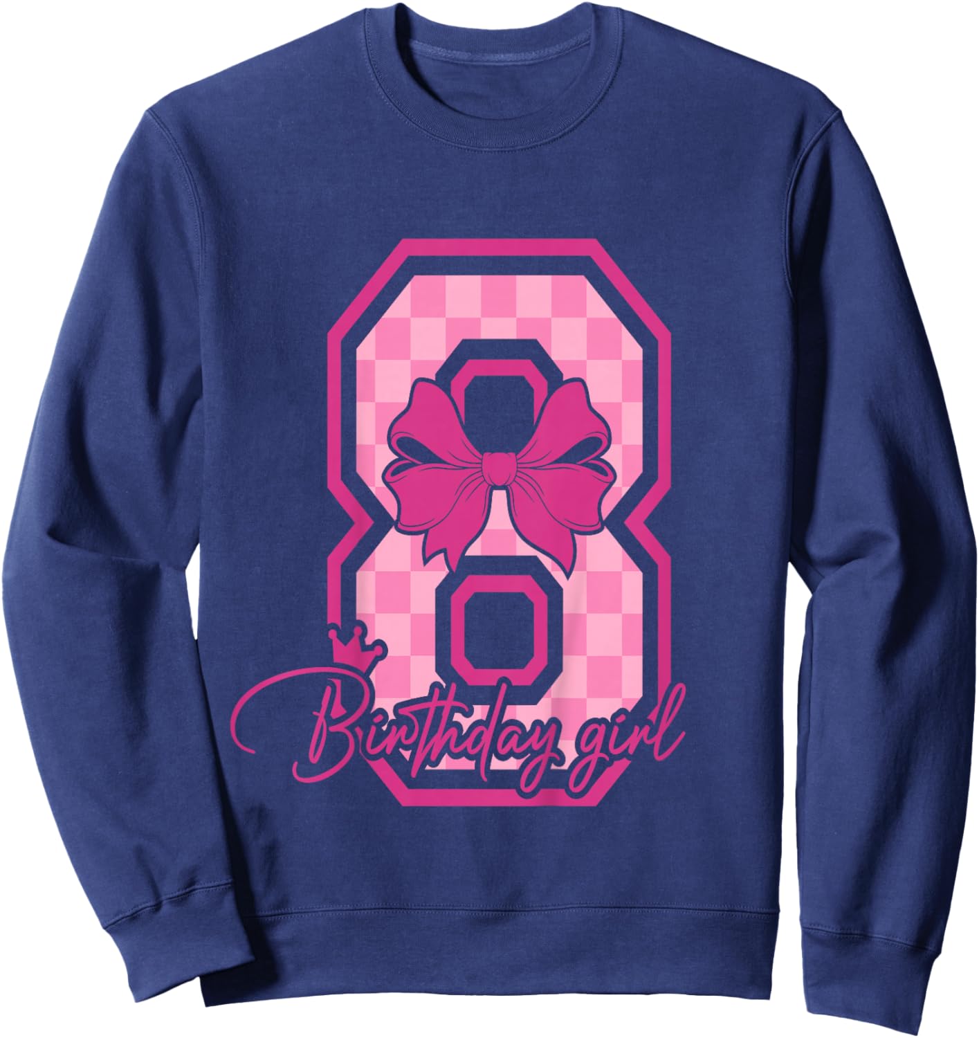 8th Birthday Girl Pink Bow Eight Bday 8 Years Birthday Girl Sweatshirt - Sweatshirt | Navy