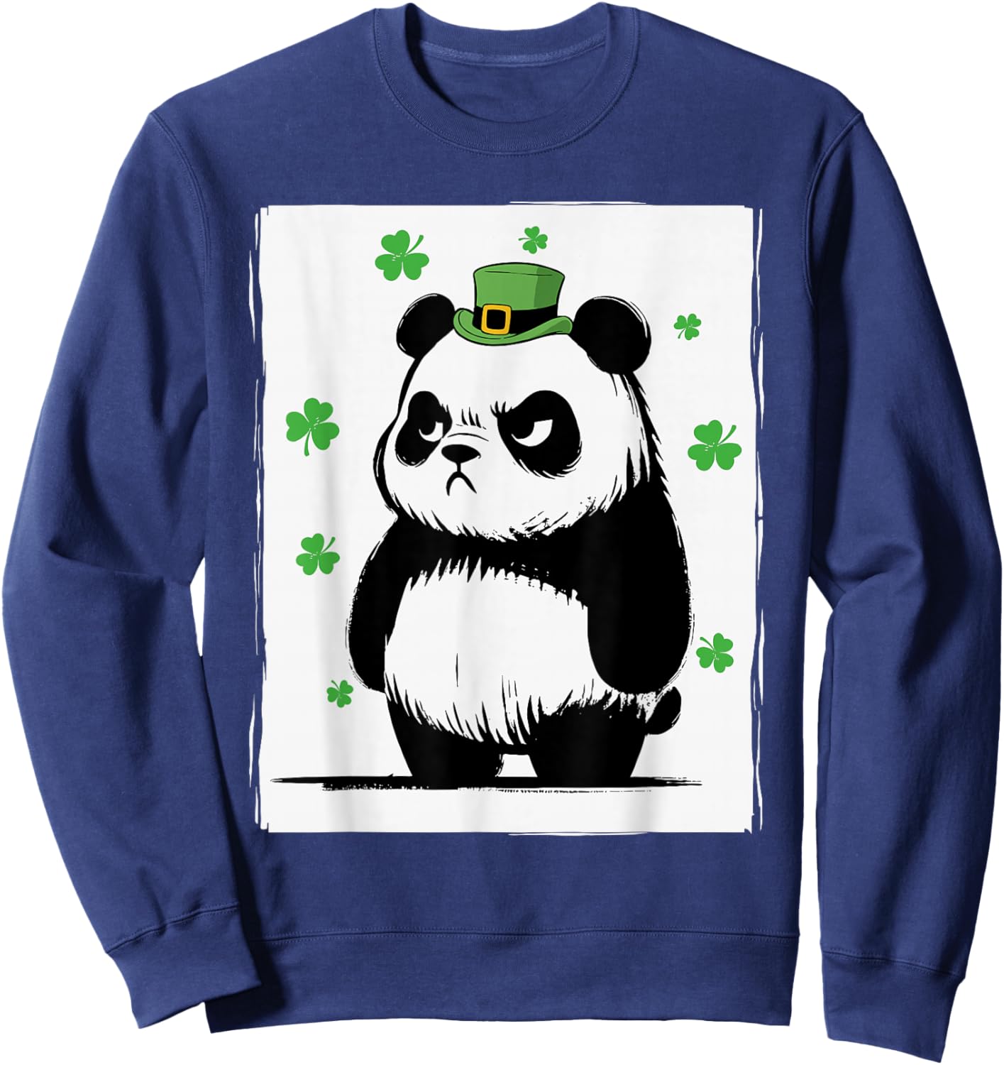 Grumpy Panda St Patty's Shamrock Funny St Patrick's Day Sweatshirt - Sweatshirt | Navy