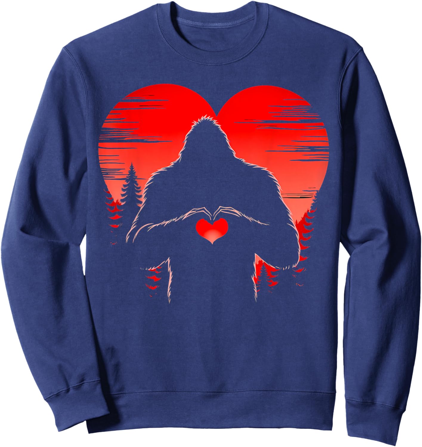 Funny Bigfoot in Love Heart Happy Valentine's Day Men Women Sweatshirt - Sweatshirt | Navy