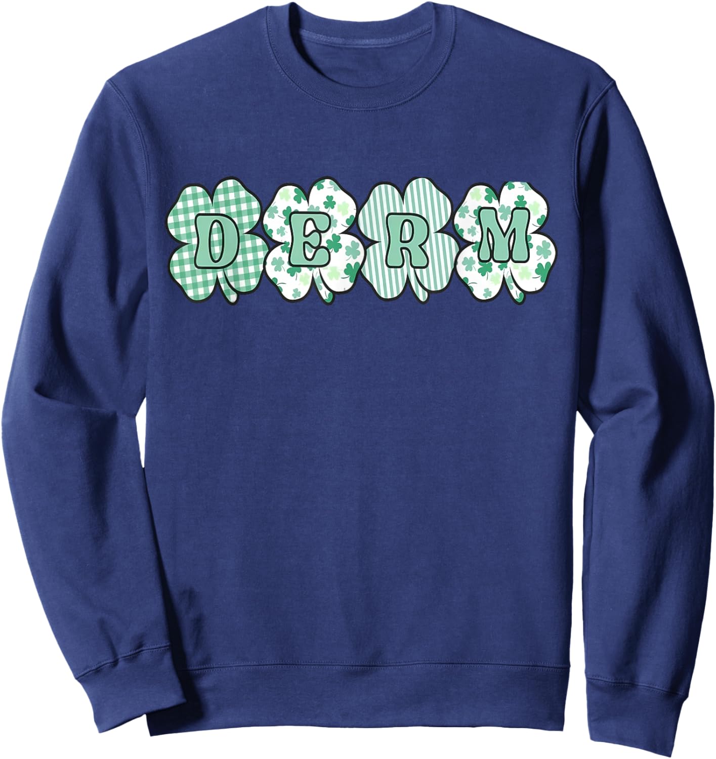 Retro Checkered Shamrock Derm St. Patty's Day Dermatologist Sweatshirt - Sweatshirt | Navy