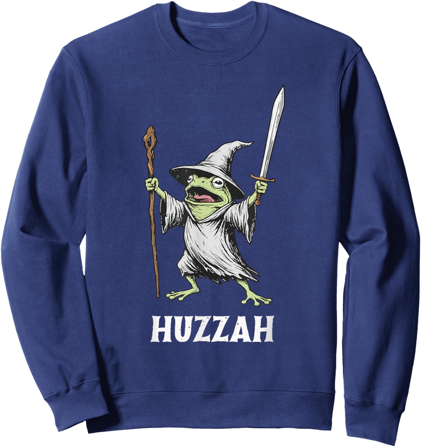 Huzzah Frog Knight Funny Sword Meme Quote Sweatshirt - Sweatshirt | Navy