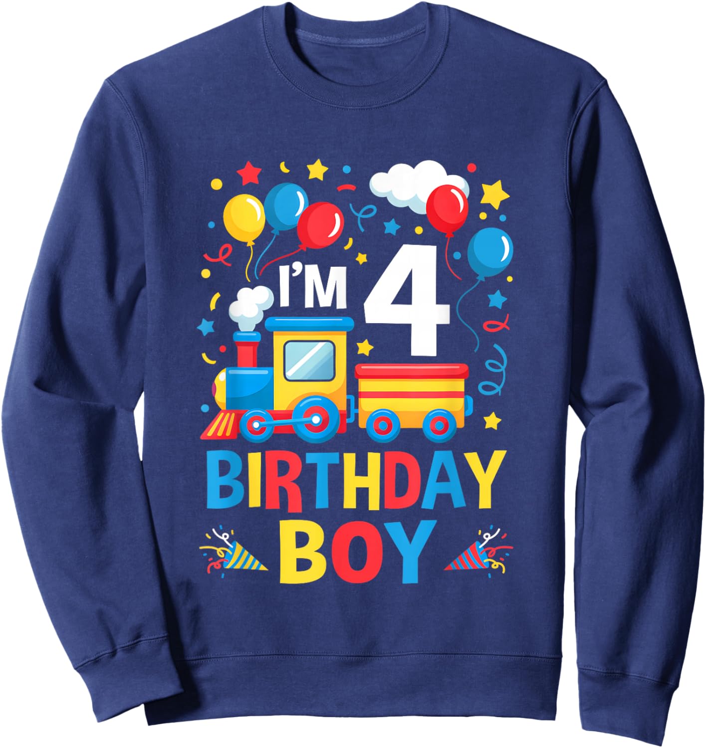 Four 4Yr 4Th Kids Boys Girls Train Birthday Boy 4 Years Old Sweatshirt - Sweatshirt | Navy