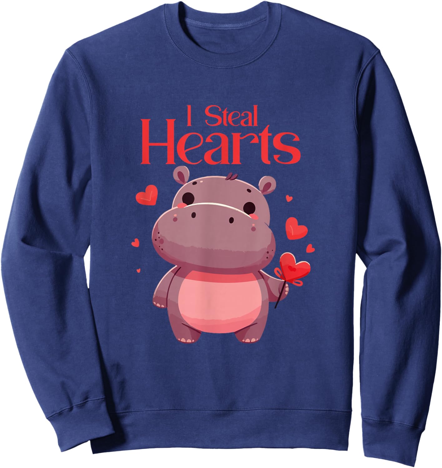 Cute Valentine Heart for Love Couples: Hippo Hippopotamus Sweatshirt - Sweatshirt | Navy