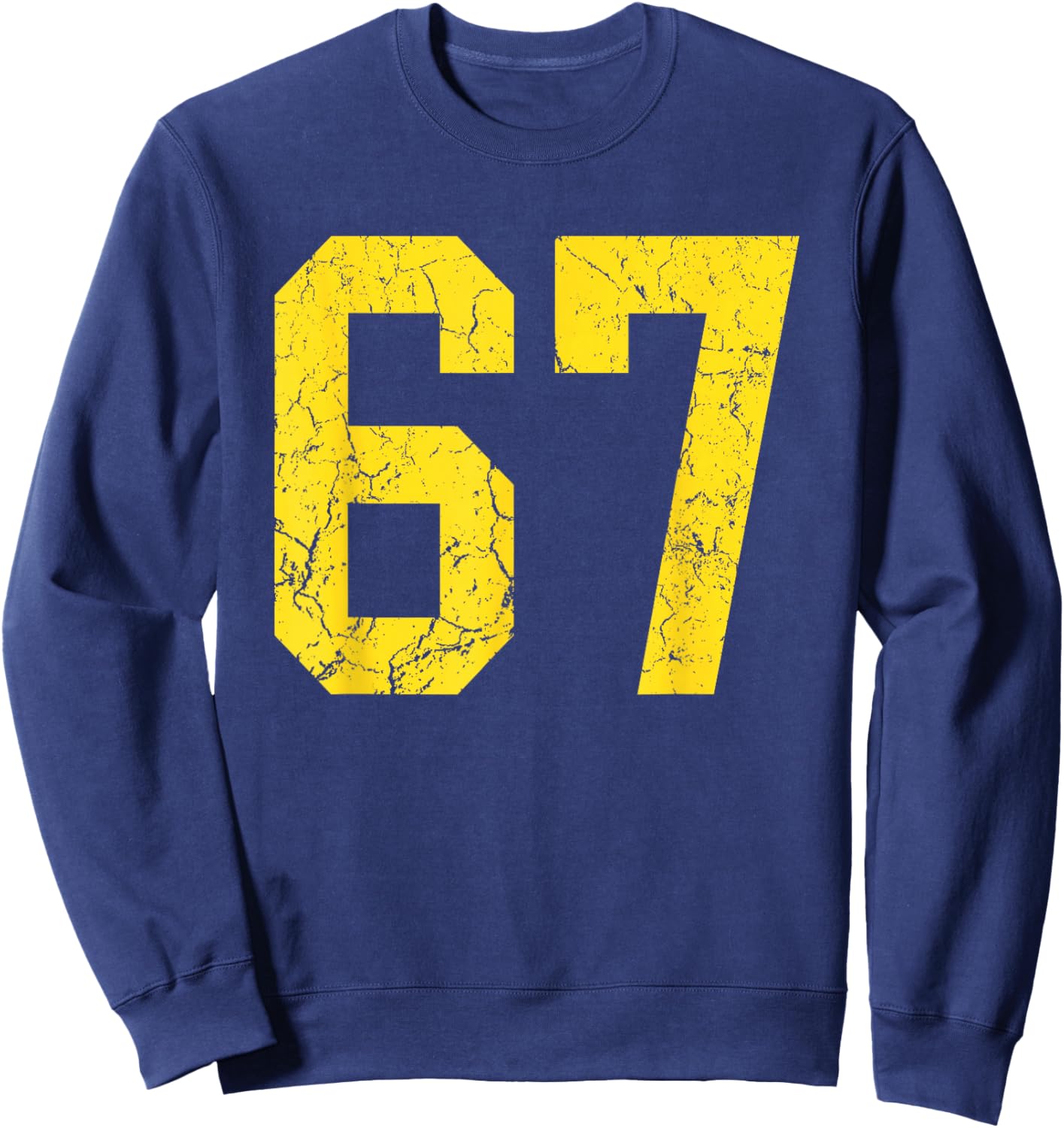 Distressed Bright Gold Number 67 Jersey Player Uniform #67 Sweatshirt - Sweatshirt | Navy