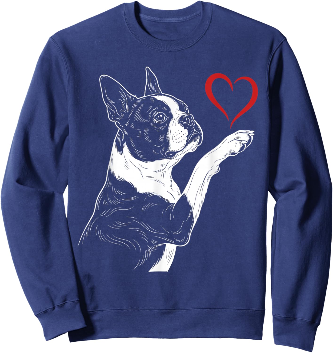 Boston Terrier Lover Dog Art Bostie Holding Heart Valentines Sweatshirt - Sweatshirt | Navy
