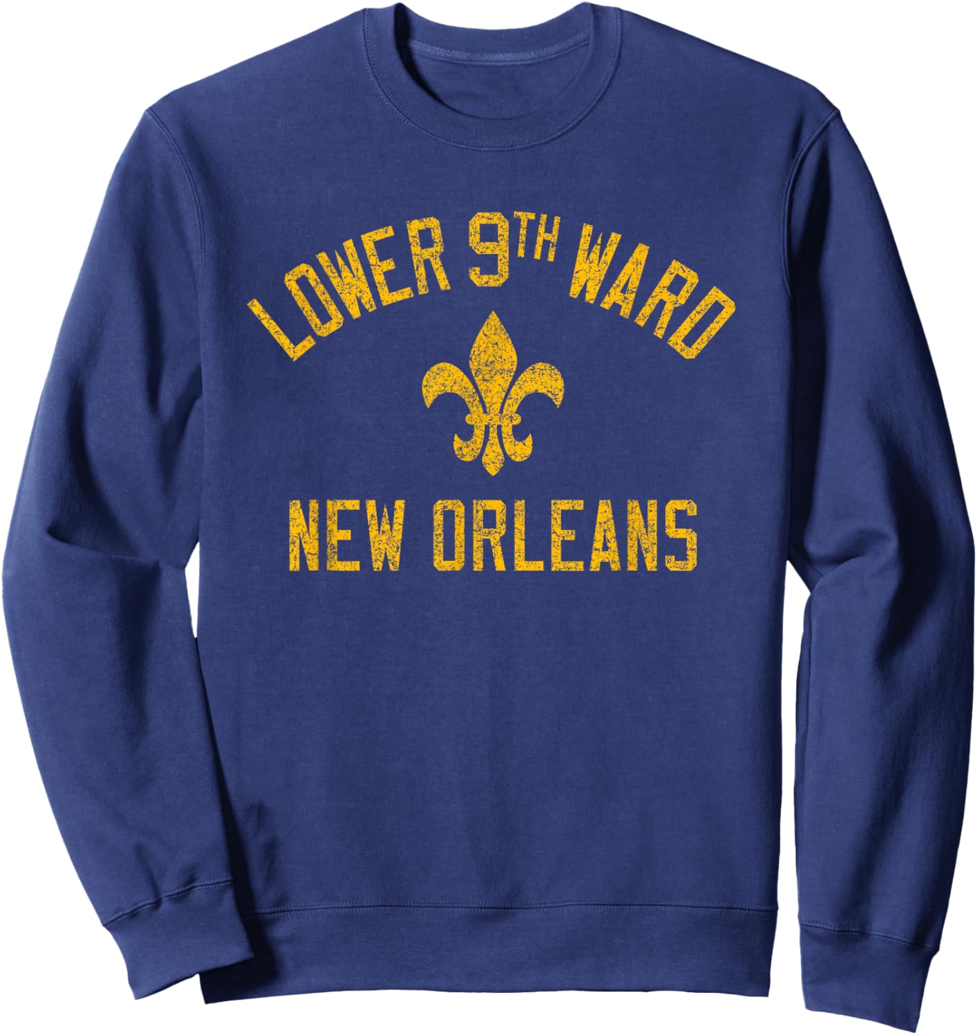 Lower 9th Ward New Orleans Fleur de Lis Distress Amber Print Sweatshirt - Sweatshirt | Navy