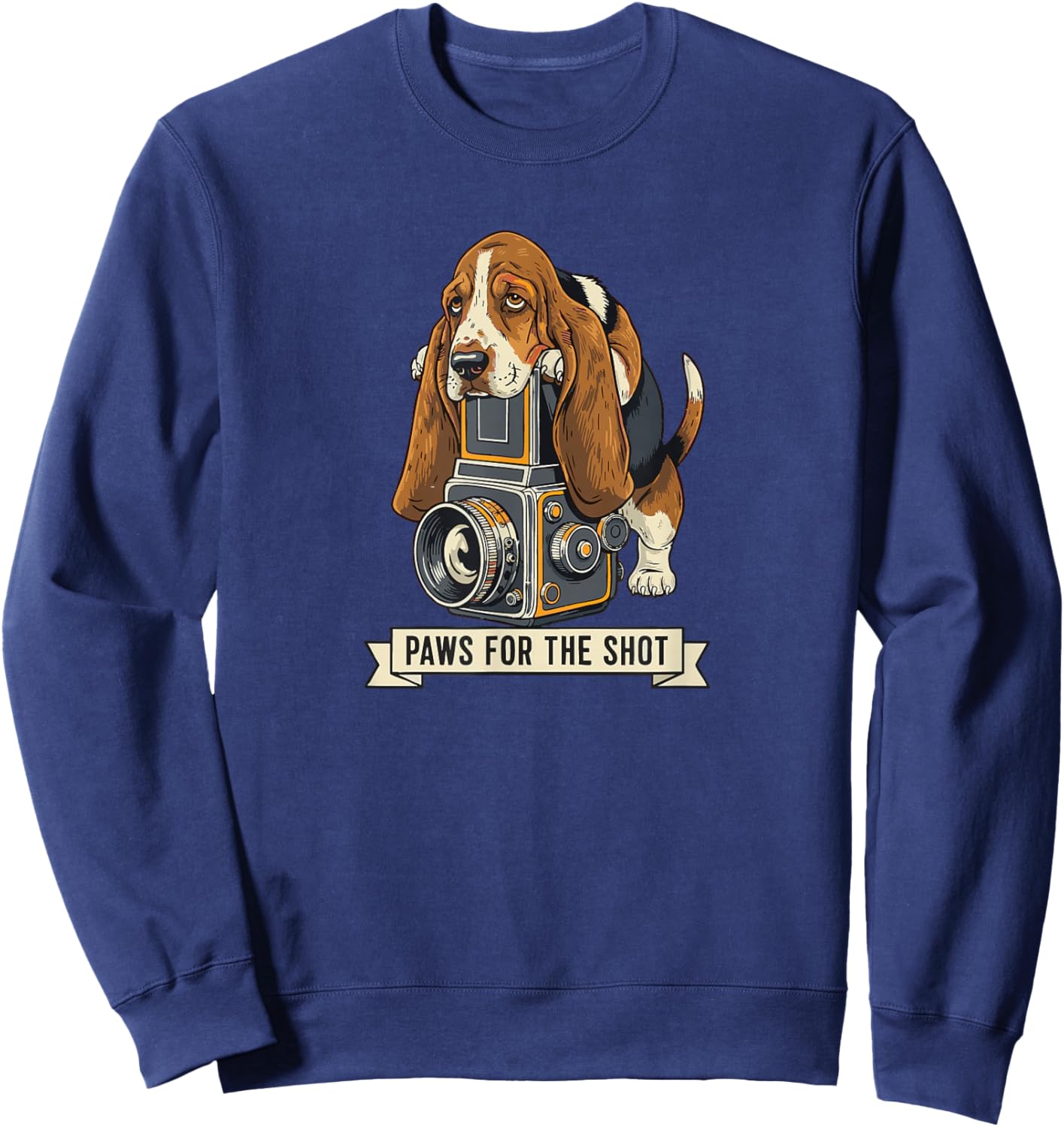 Cute Basset Hound Photography Paws for The Shot Pun Photo Sweatshirt - Sweatshirt | Navy