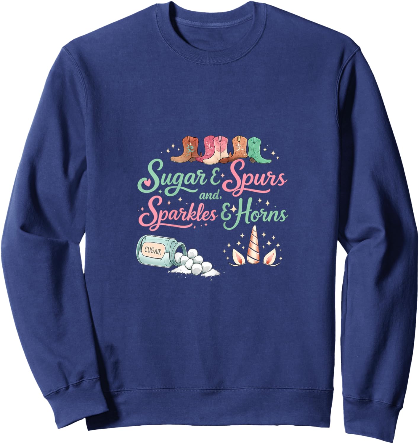 Sugar and Spurs Unicorn Wrangler Western Graphic Sweatshirt - Sweatshirt | Navy