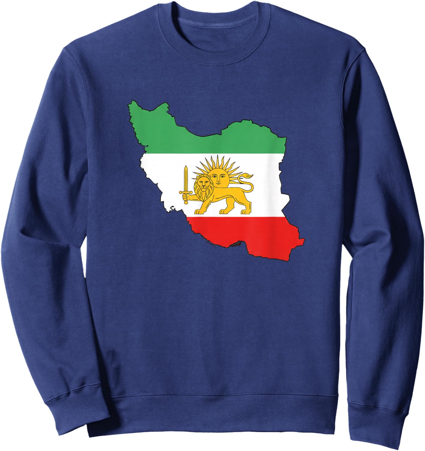 Iran Map with Lion and Sun Emblem Persian Pride Iran History Sweatshirt - Sweatshirt | Navy