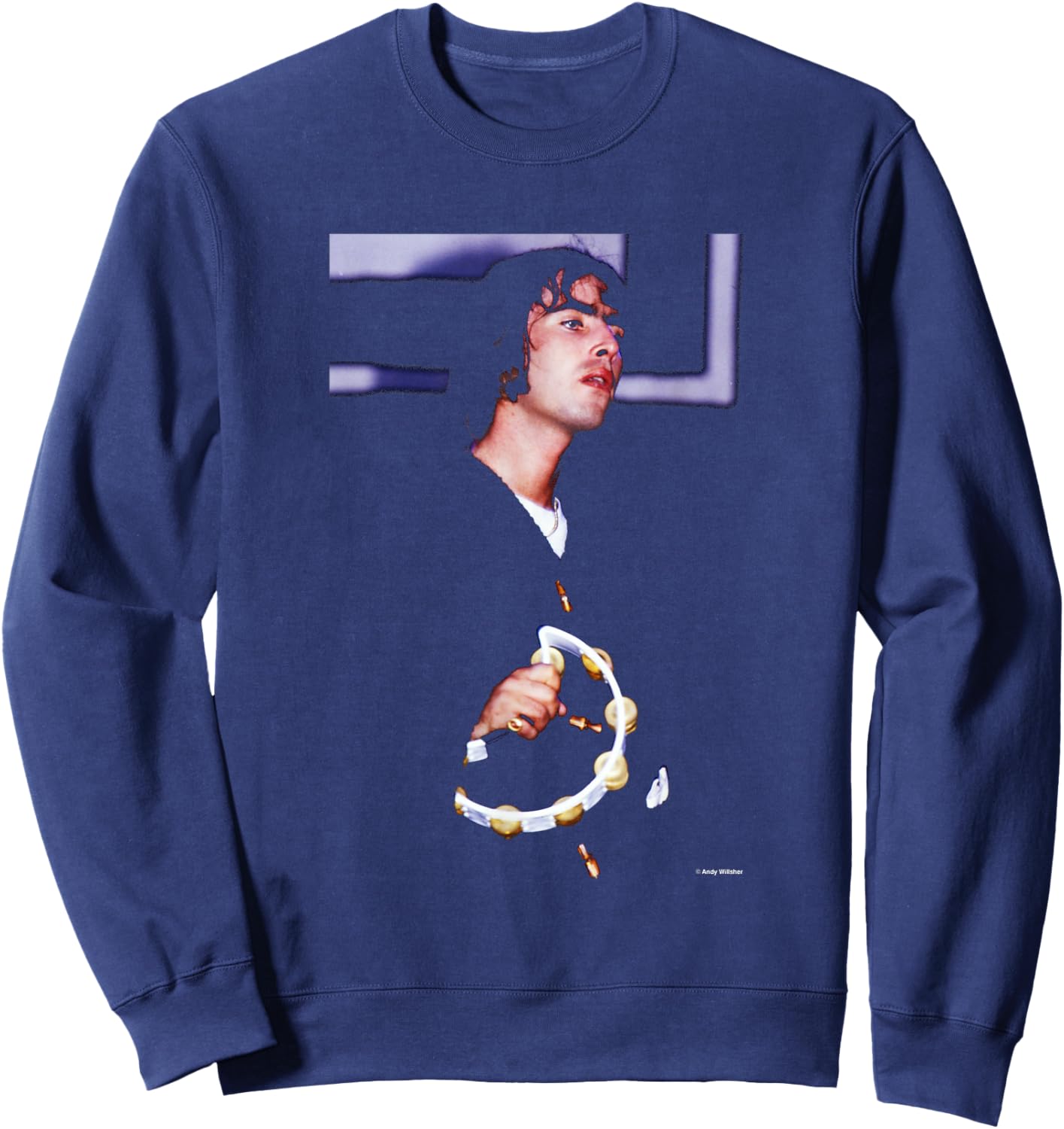 Liam Gallagher Oasis Live Tambourine by Andy Willsher Sweatshirt - Sweatshirt | Navy