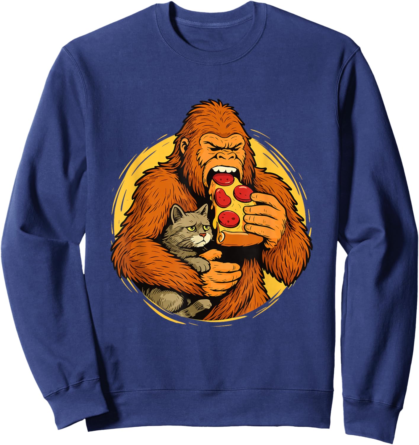 Bigfoot Eating Pizza - Italian Food Lover Pizza Baker Sweatshirt - Sweatshirt | Navy