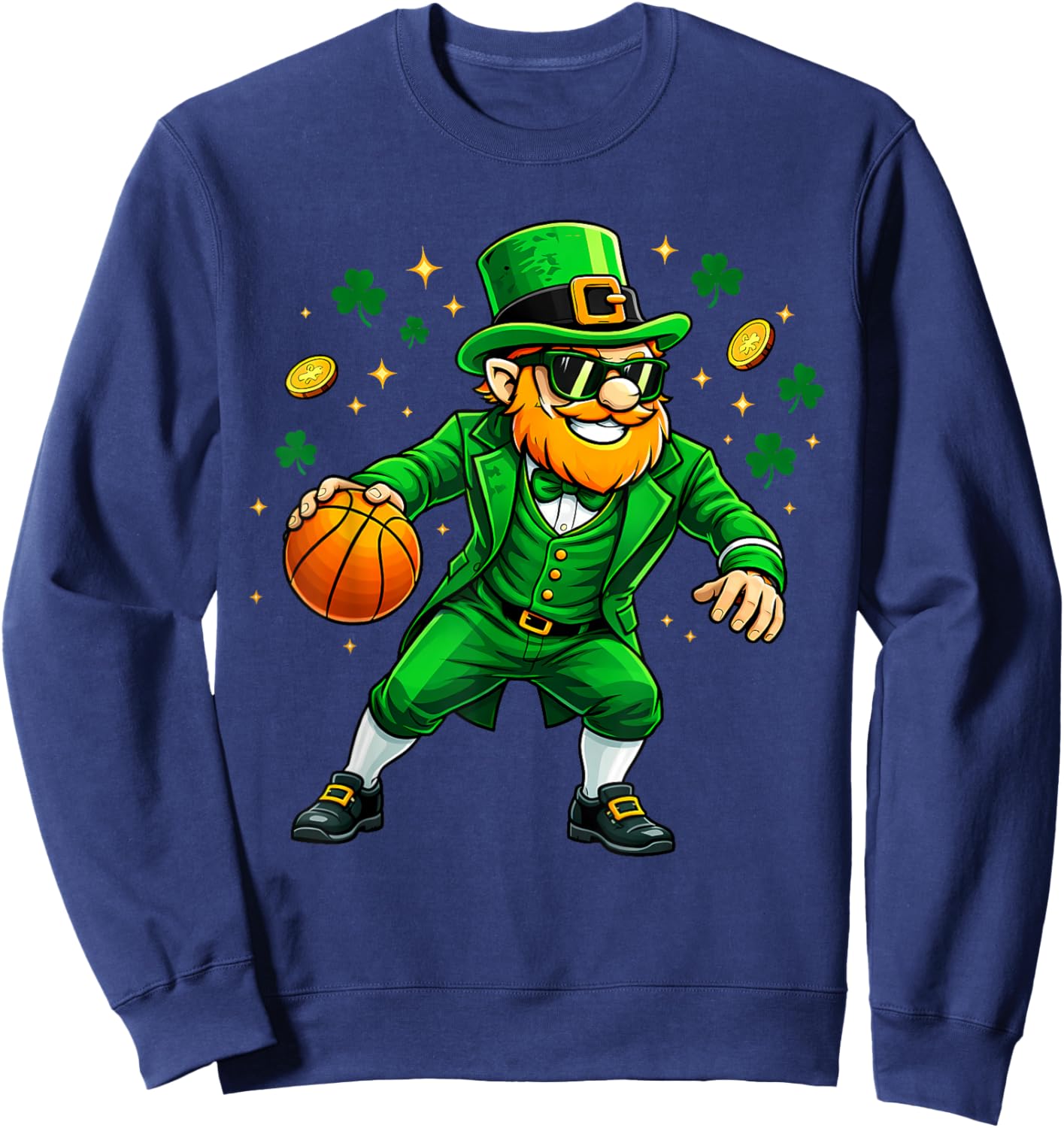 Leprechaun Play Basketball Funny St Patrick's Day Men Boys Sweatshirt - Sweatshirt | Navy