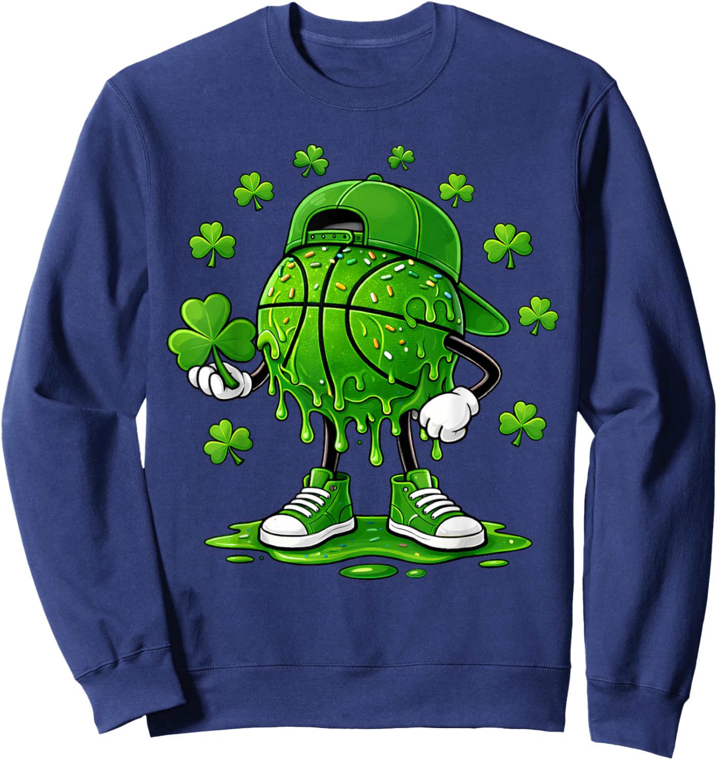Basketball St Patricks Day Boys Kids Sport Green Shamrock Sweatshirt - Sweatshirt | Navy