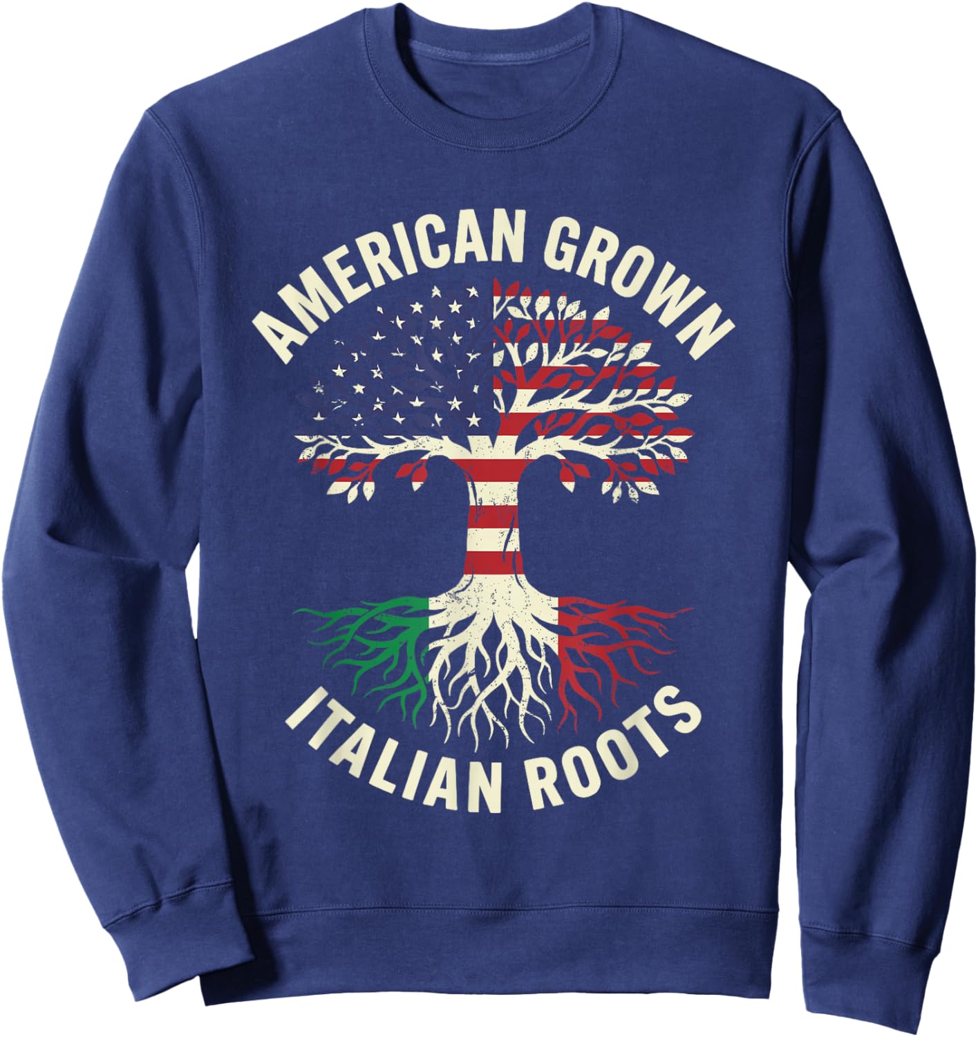 American Grown Italian Roots Patriotic Tree Sweatshirt - Sweatshirt | Navy