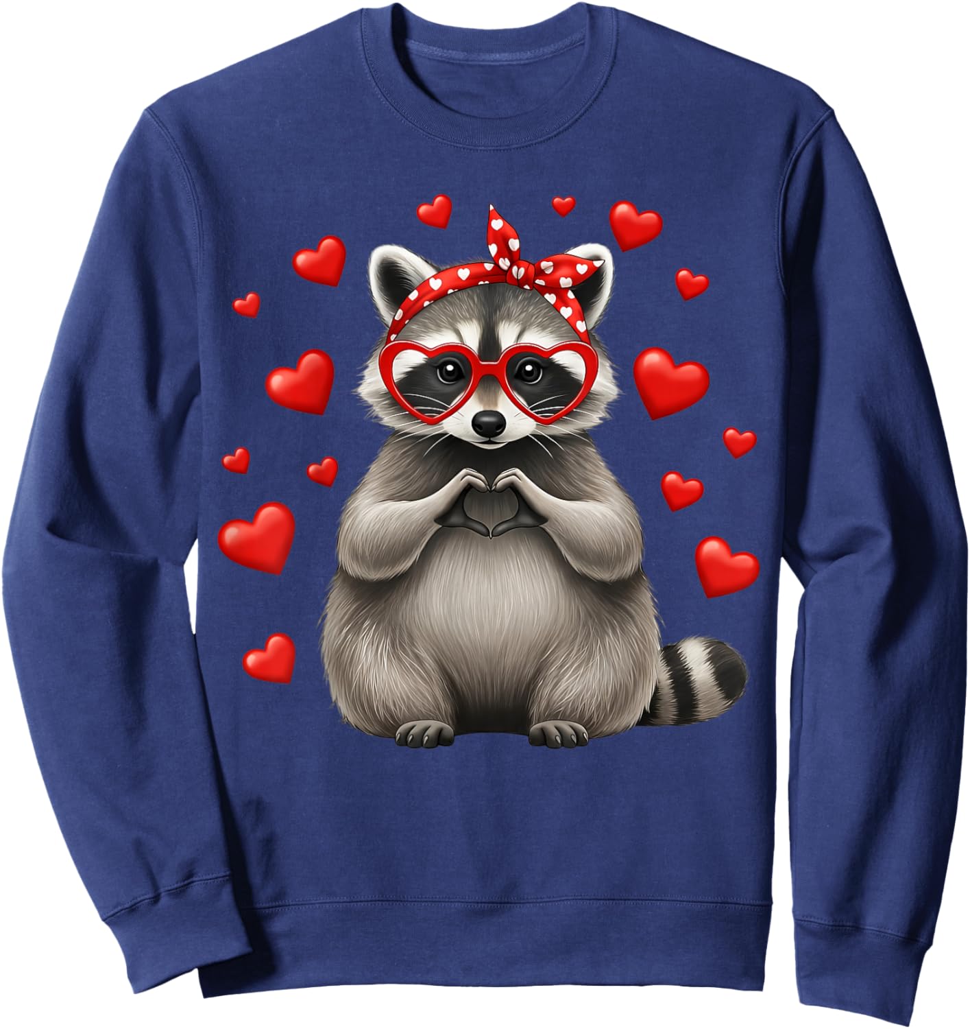 Valentine Raccoon Wearing Glasses Heart Sweatshirt - Sweatshirt | Navy