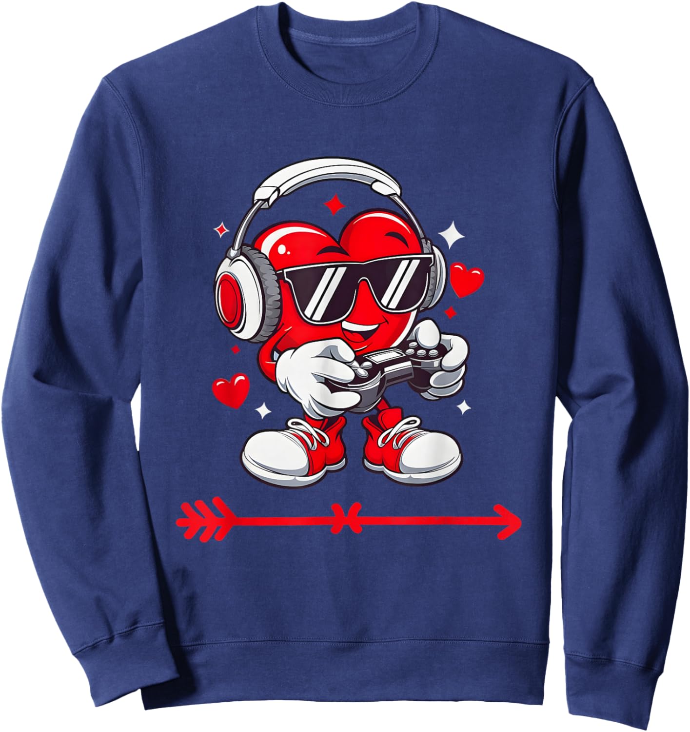Valentines Day Heart Gamer Video Gaming Boys Men Kids Sweatshirt - Sweatshirt | Navy