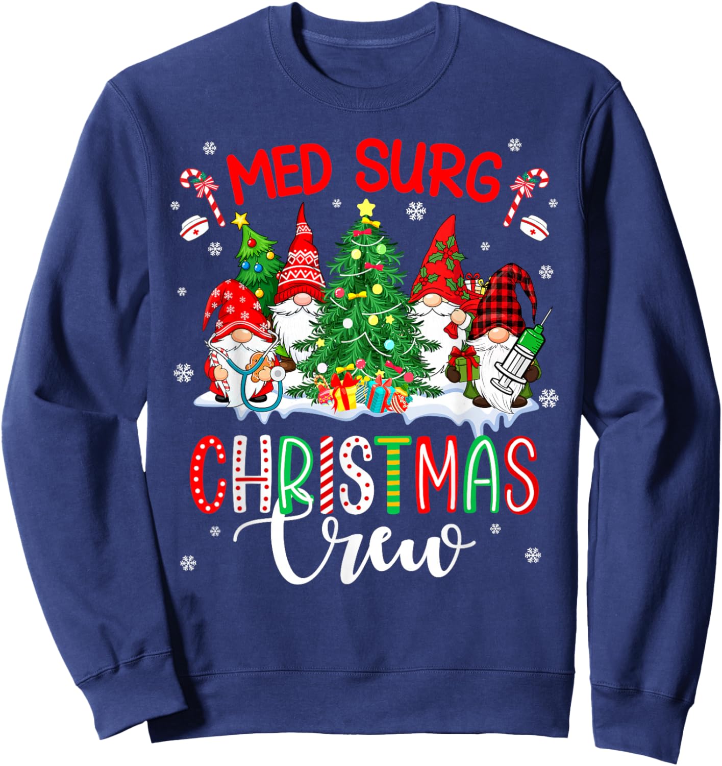 Med Surg Christmas Crew Group Gnomes Decorating Xmas Tree Sweatshirt - Sweatshirt | Navy