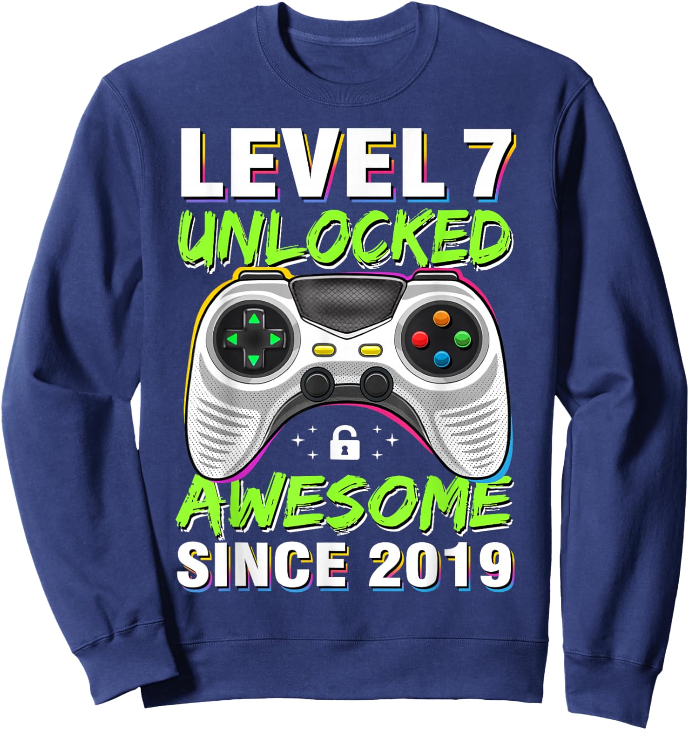 Level 7 Unlocked Awesome Since 2019 7th Birthday Gaming Boys Sweatshirt - Sweatshirt | Navy