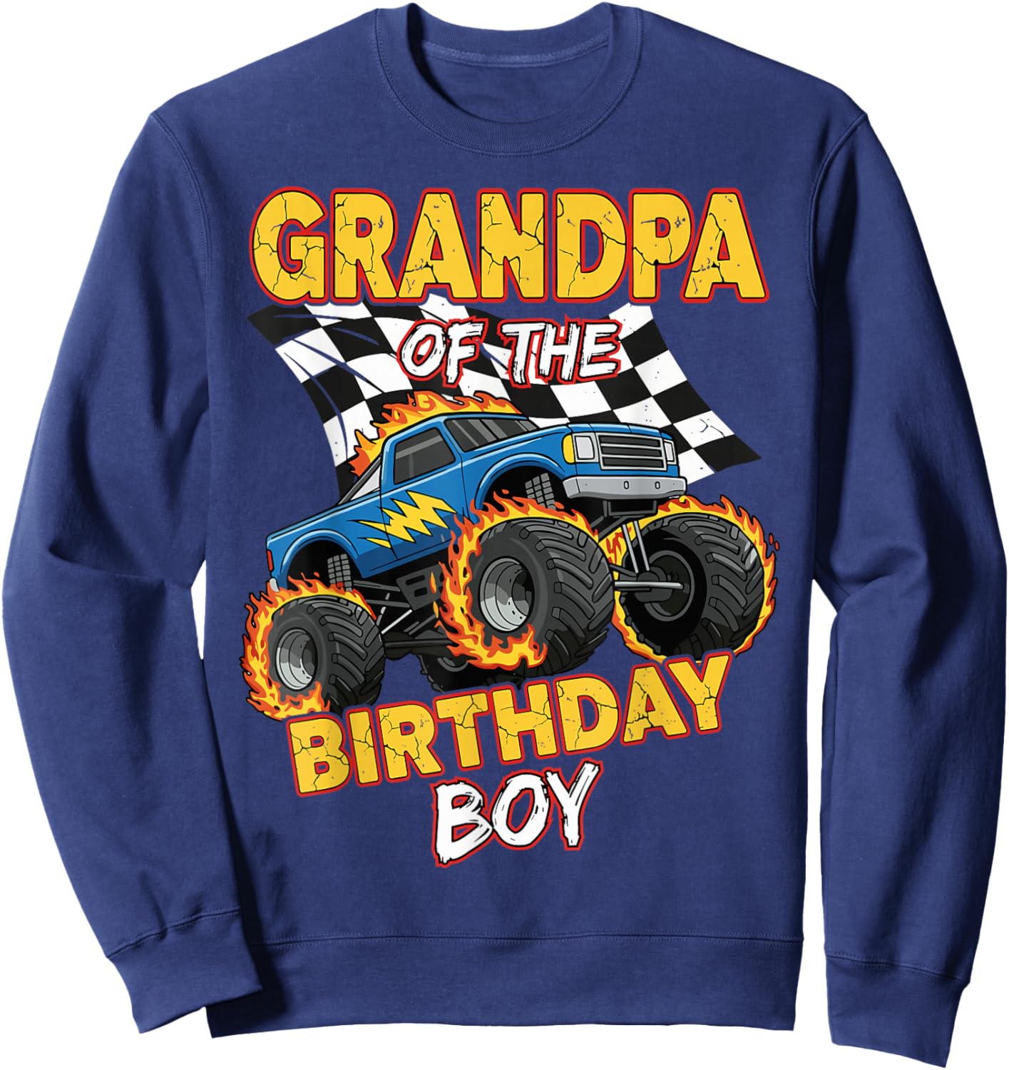 Grandpa of The Birthday Boy Monster Truck Birthday Family Sweatshirt - Sweatshirt | Navy