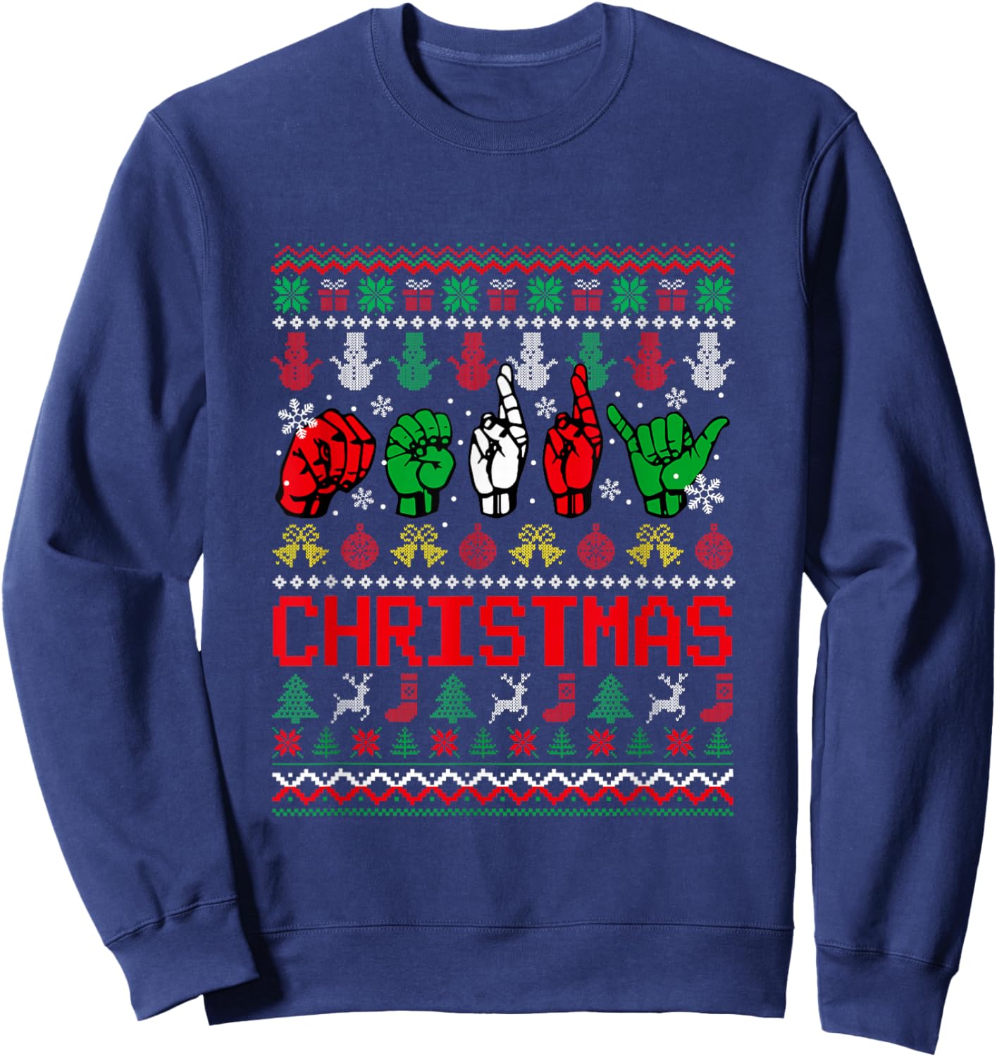 Merry Christmas Sweater ASL Hand Sign Language Lover Family Sweatshirt - Sweatshirt | Navy
